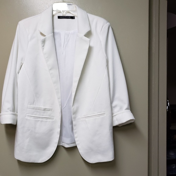Womens White Lapel Jacket With Pockets - Picture 1 of 5